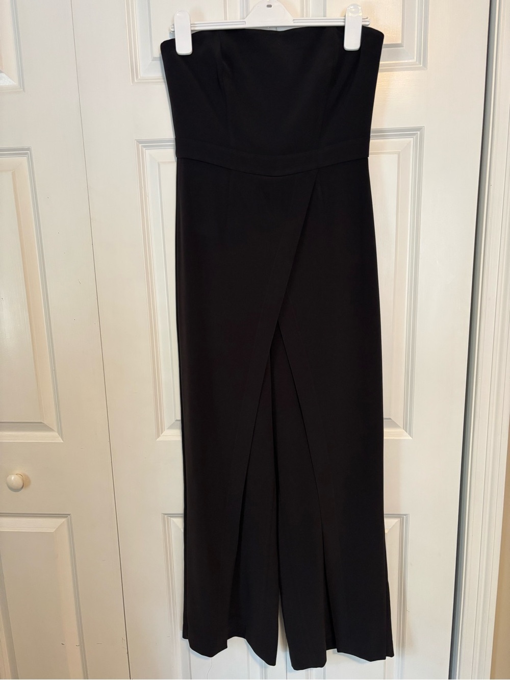 White House Black Market Strapless Black Jumpsuit with Front Overlap